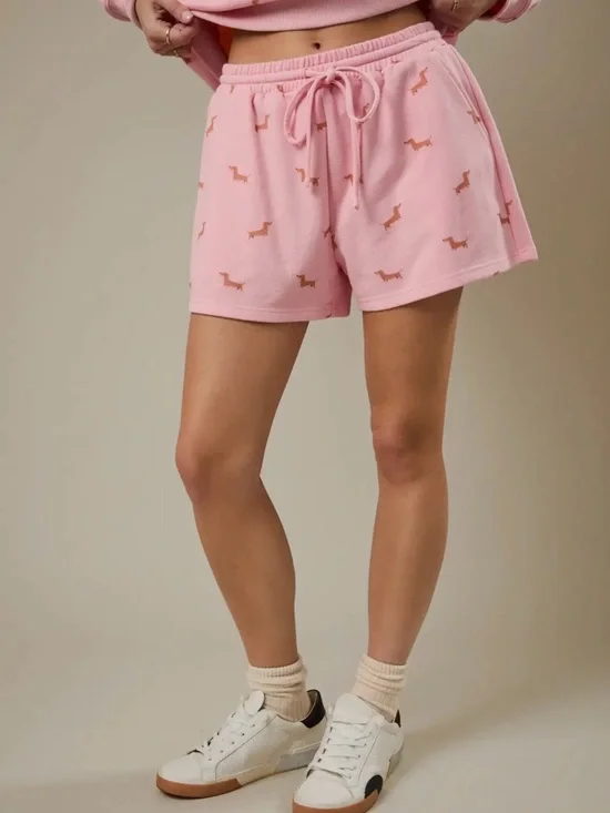 Women's Pink Dachshund-Print Hoodie and Shorts Set - Picture 3 of 6